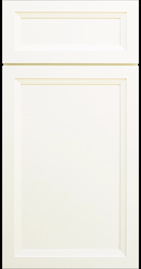 Littleton Vanilla Matte a bright white finish with narrow stiles and rails with tapering-mitered inside molding.